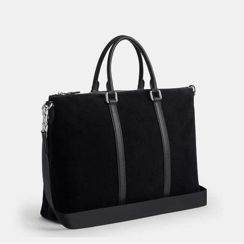 NWT COACH Caleb Work Bag Silver/Black Suede and refined pebble leather $598 - Picture 6 of 7